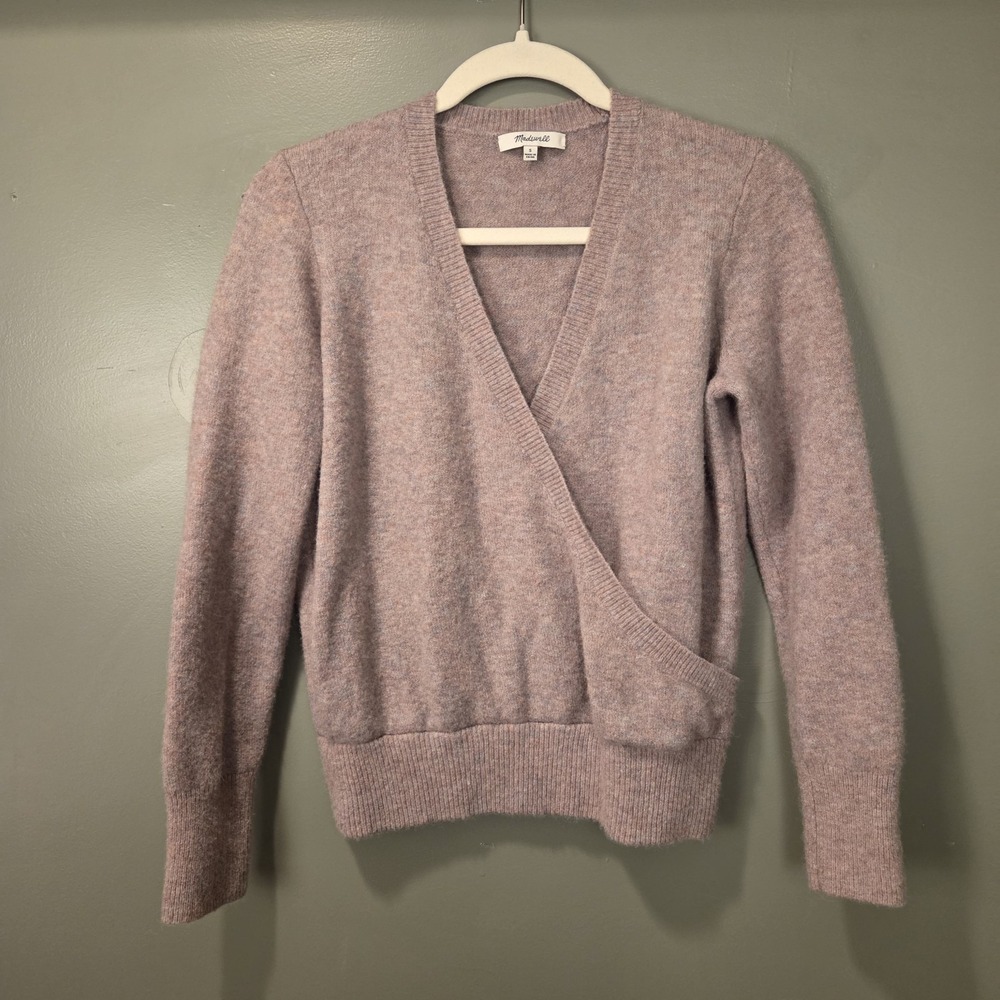Madewell Women's Merino Wool Alpaca Blend Faux Wrap Sweater, Size S, Multicolor